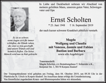 Anzeige von Ernst Scholten von  Sonntags-Post 