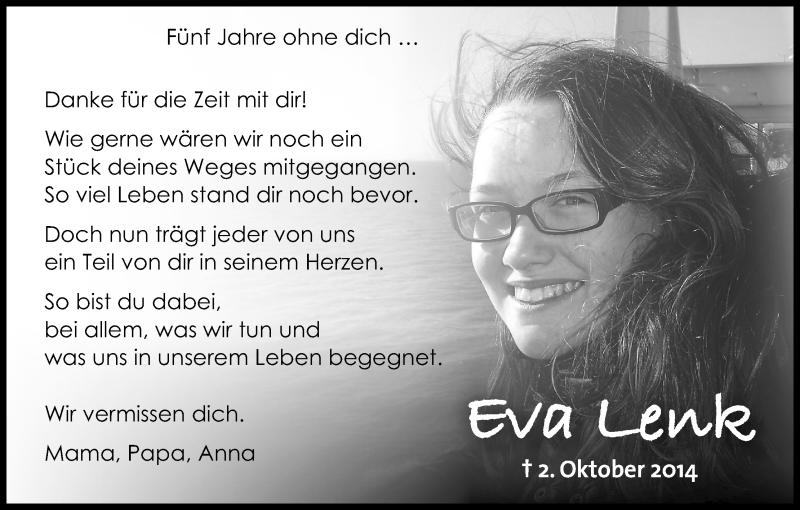  Traueranzeige für Eva Lenk vom 28.09.2019 aus Kölner Stadt-Anzeiger / Kölnische Rundschau / Express