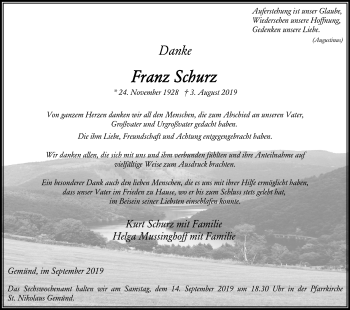 Anzeige von Franz Schurz von Kölner Stadt-Anzeiger / Kölnische Rundschau / Express