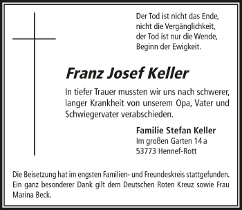 Anzeige von Franz Josef Keller von  Extra Blatt 