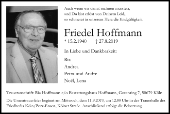 Anzeige von Friedel Hoffmann von Kölner Stadt-Anzeiger / Kölnische Rundschau / Express