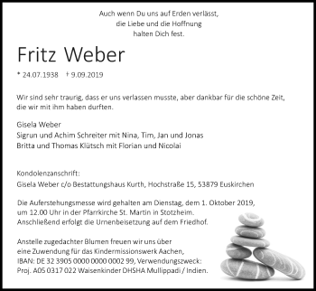 Anzeige von Fritz Weber von Kölner Stadt-Anzeiger / Kölnische Rundschau / Express