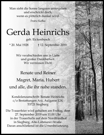Anzeige von Gerda Heinrichs von Kölner Stadt-Anzeiger / Kölnische Rundschau / Express