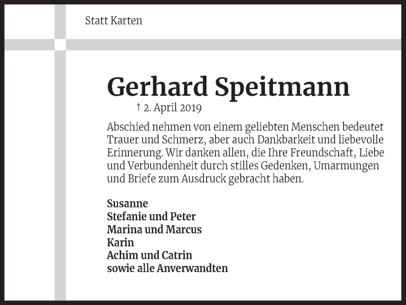  Traueranzeige für Gerhard Speitmann vom 14.09.2019 aus Kölner Stadt-Anzeiger / Kölnische Rundschau / Express