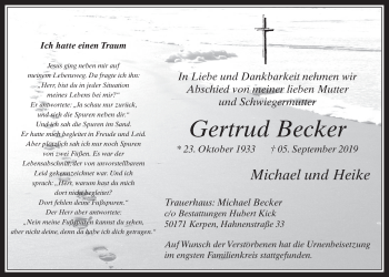 Anzeige von Gertrud Becker von  Werbepost 
