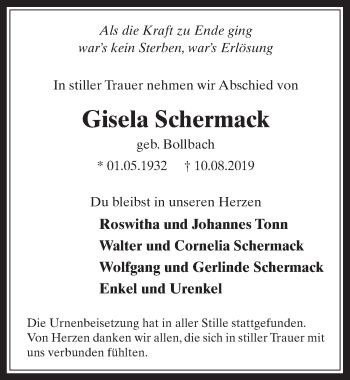 Anzeige von Gisela Schermack von  Werbepost 
