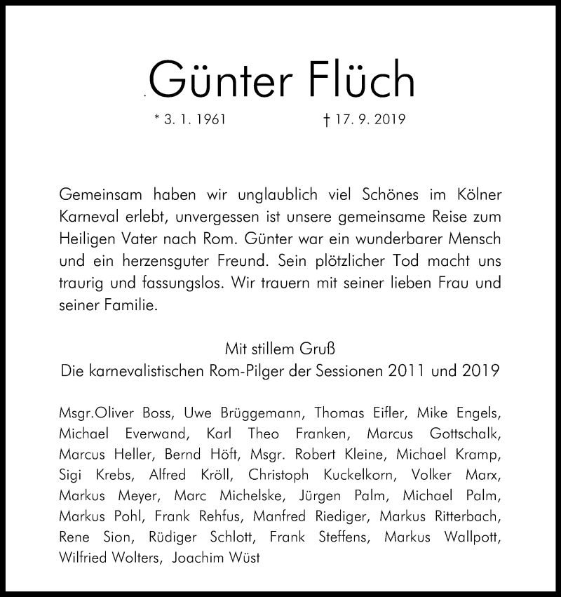  Traueranzeige für Günter Flüch vom 18.07.2023 aus Kölner Stadt-Anzeiger / Kölnische Rundschau / Express