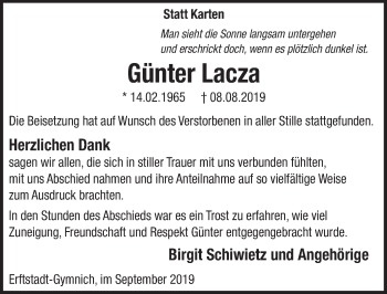 Anzeige von Günter Lacza von  Sonntags-Post 