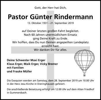 Anzeige von Günter Rindermann von Kölner Stadt-Anzeiger / Kölnische Rundschau / Express