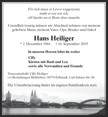 Anzeige von Hans Heiliger von  Werbepost 
