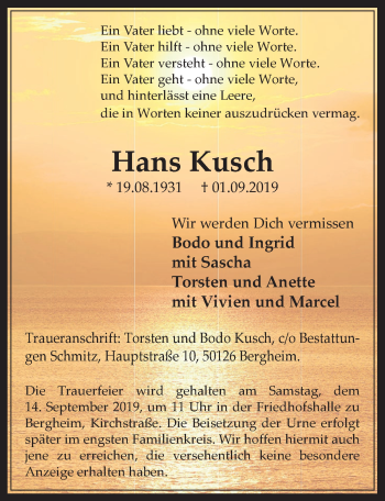 Anzeige von Hans Kusch von  Werbepost 