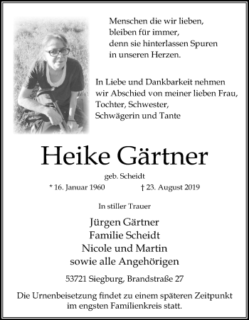 Anzeige von Heike Gärtner von Kölner Stadt-Anzeiger / Kölnische Rundschau / Express
