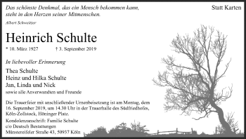 Anzeige von Heinrich Schulte von Kölner Stadt-Anzeiger / Kölnische Rundschau / Express