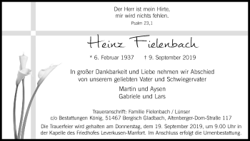 Anzeige von Heinz Fielenbach von Kölner Stadt-Anzeiger / Kölnische Rundschau / Express