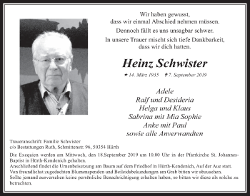 Anzeige von Heinz Schwister von  Wochenende 