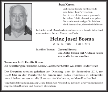 Anzeige von Heinz Josef Bosma von  Werbepost 