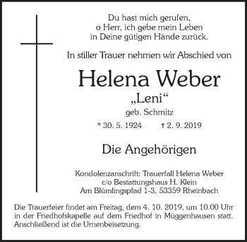 Anzeige von Helena Weber von  Blickpunkt Euskirchen 