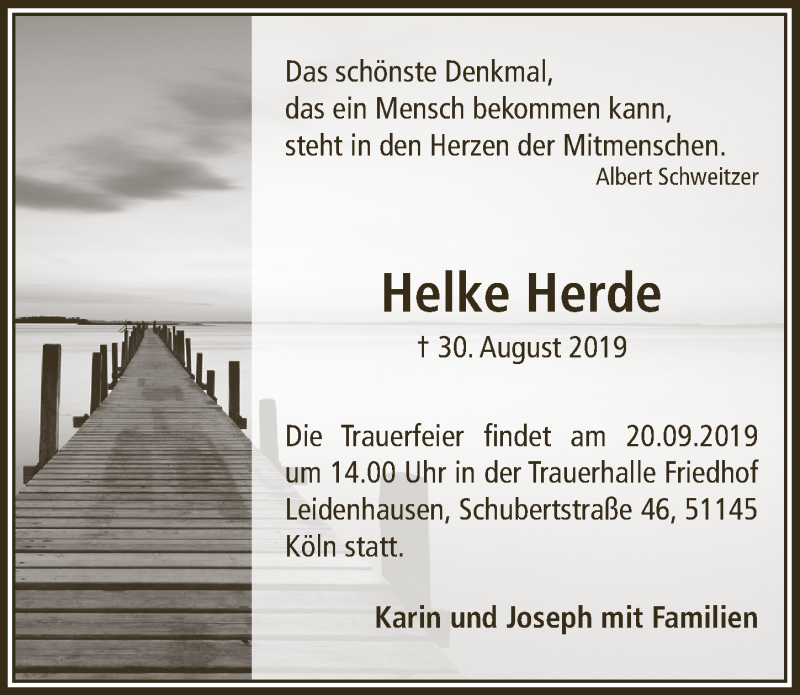  Traueranzeige für Helke Herde vom 18.09.2019 aus  Extra Blatt 