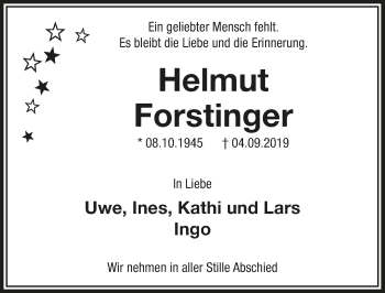 Anzeige von Helmut Forstinger von  Schaufenster/Blickpunkt 