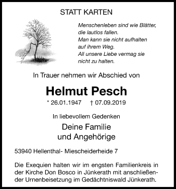 Anzeige von Helmut Pesch von Kölner Stadt-Anzeiger / Kölnische Rundschau / Express