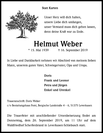 Anzeige von Helmut Weber von Kölner Stadt-Anzeiger / Kölnische Rundschau / Express