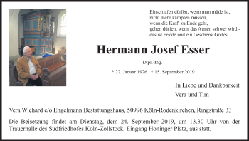 Anzeige von Hermann Josef Esser von Kölner Stadt-Anzeiger / Kölnische Rundschau / Express