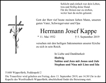 Anzeige von Hermann Josef Kappe von Kölner Stadt-Anzeiger / Kölnische Rundschau / Express