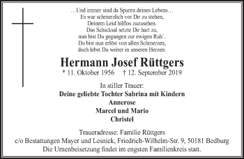 Anzeige von Hermann Josef Rüttgers von  Sonntags-Post 