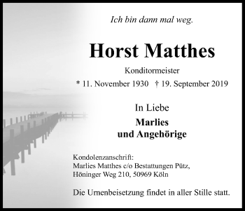 Anzeige von Horst Matthes von Kölner Stadt-Anzeiger / Kölnische Rundschau / Express