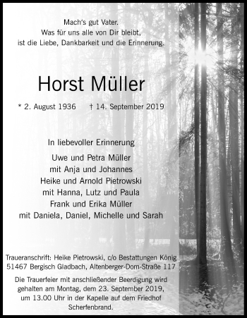 Anzeige von Horst Müller von Kölner Stadt-Anzeiger / Kölnische Rundschau / Express