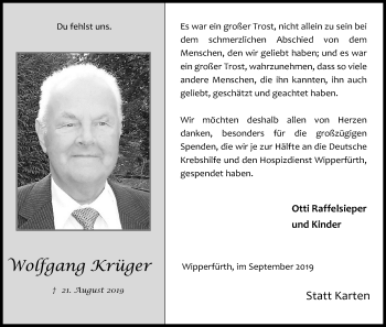 Anzeige von IVofgang Krüger von Kölner Stadt-Anzeiger / Kölnische Rundschau / Express