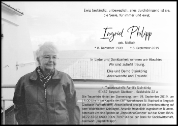 Anzeige von Ingrid Philipp von Kölner Stadt-Anzeiger / Kölnische Rundschau / Express