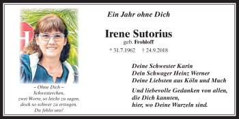 Anzeige von Irene Sutorius von  Wochenende 