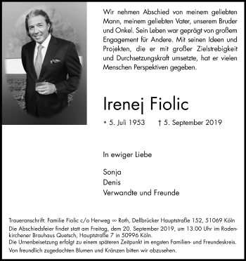 Anzeige von Irenej Fiolic von Kölner Stadt-Anzeiger / Kölnische Rundschau / Express
