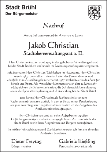 Anzeige von Jakob Christian von  Schlossbote/Werbekurier 