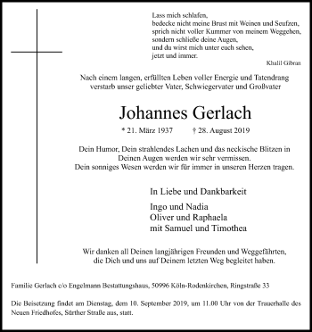 Anzeige von Johannes Gerlach von Kölner Stadt-Anzeiger / Kölnische Rundschau / Express