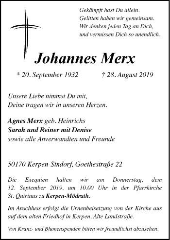 Anzeige von Johannes Merx von  Werbepost 