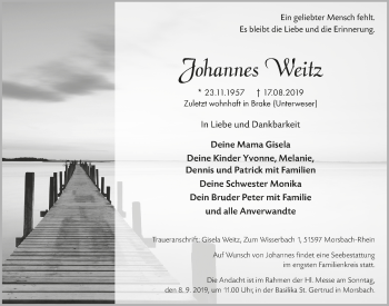 Anzeige von Johannes Weitz von  Lokalanzeiger 