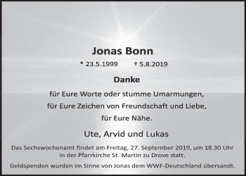 Anzeige von Jonas Bonn von  Blickpunkt Euskirchen 