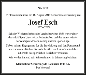 Anzeige von Josef Esch von  Schaufenster/Blickpunkt 