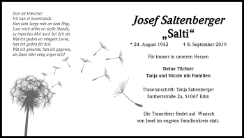 Anzeige von Josef Saltenberger von Kölner Stadt-Anzeiger / Kölnische Rundschau / Express