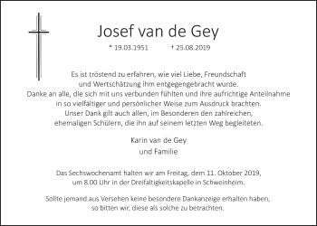 Anzeige von Josef van de Gey von  Blickpunkt Euskirchen 