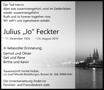 Anzeige von Julius Feckter von Kölner Stadt-Anzeiger / Kölnische Rundschau / Express