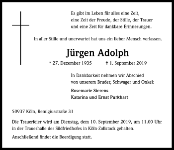 Anzeige von Jürgen Adolph von Kölner Stadt-Anzeiger / Kölnische Rundschau / Express