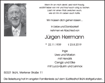 Anzeige von Jürgen Herrmann von  Schlossbote/Werbekurier 