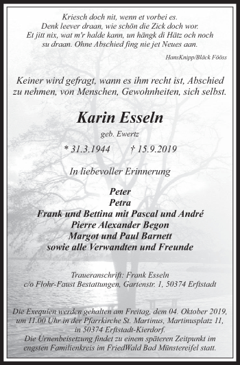 Anzeige von Karin Esseln von  Werbepost 