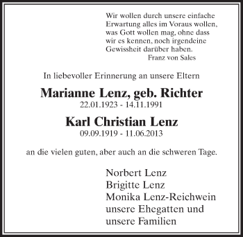 Anzeige von Karl Christian Lenz von  Schlossbote/Werbekurier 