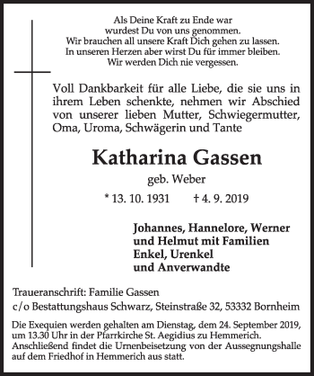 Anzeige von Katharina Gassen von  Schaufenster/Blickpunkt 