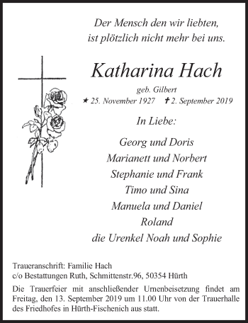 Anzeige von Katharina Hach von  Wochenende 