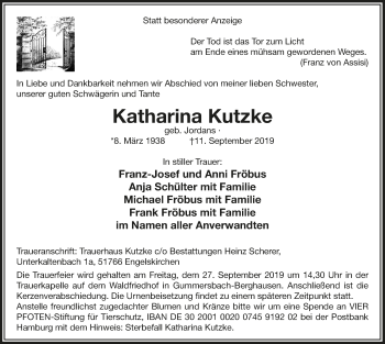Anzeige von Katharina Kutzke von  Anzeigen Echo 